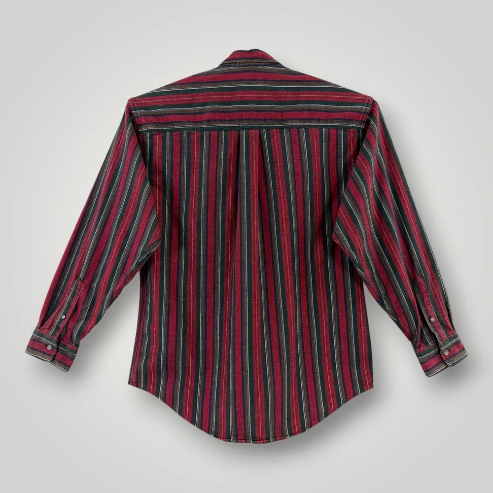Vintage Eddie Bauer McKinley Cloth Striped Flannel Shirt Mens Large USA Red